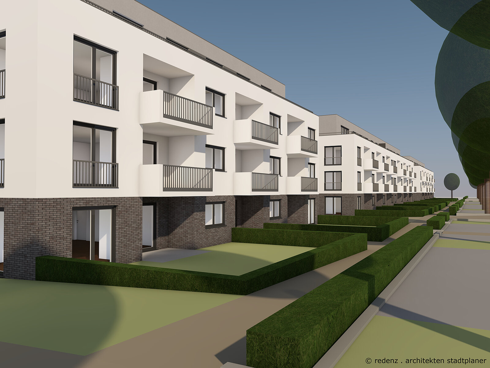 Visualisierung des Neubauprojekts "Welcome HoMe": Detailansicht der Balkone und Terassen
