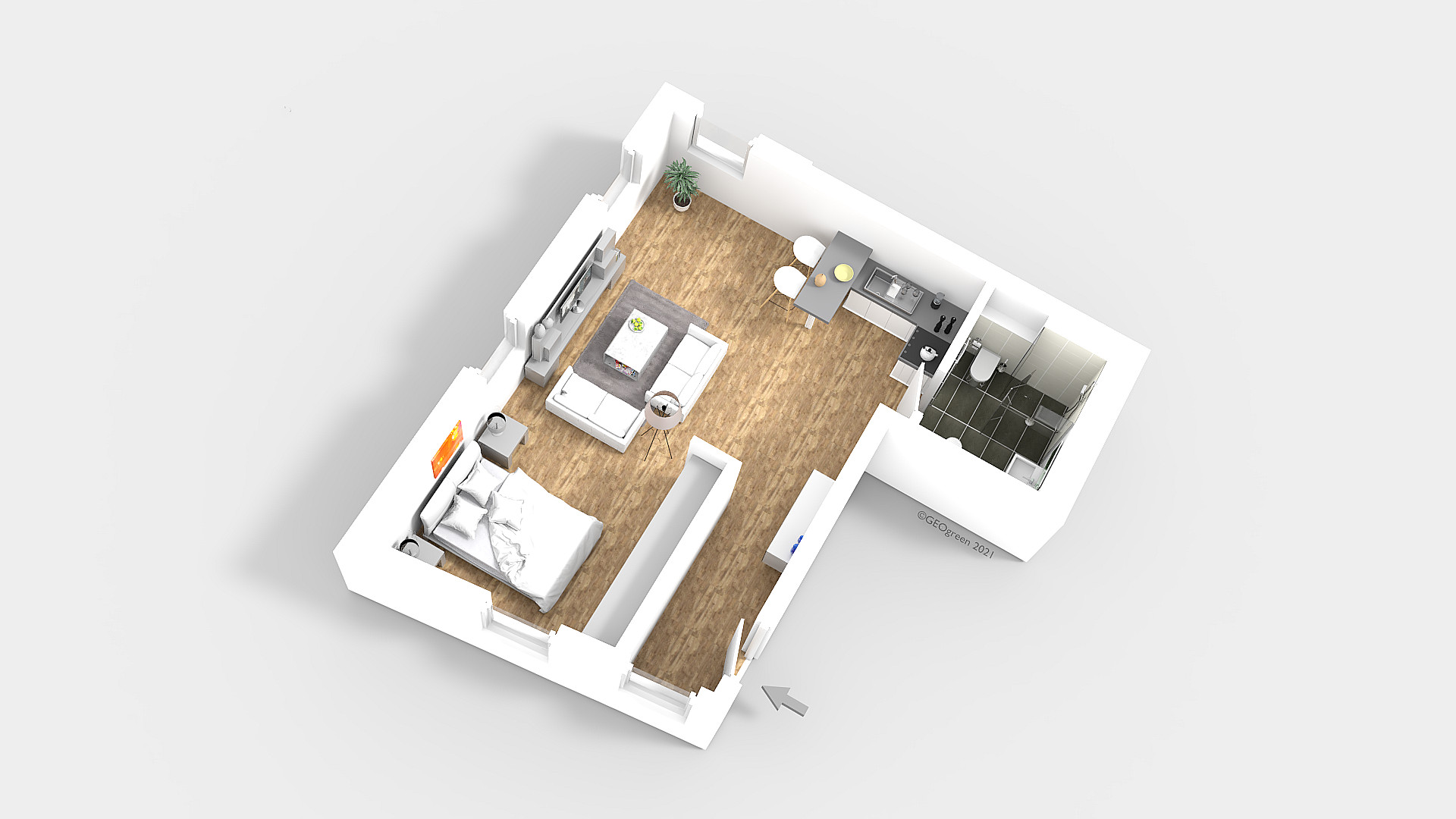 Grundriss einer 1,5-Zimmer-Wohnung
